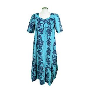 Vintage Chin Lan Hawaiian Dress Womens Size Med Green Floral Made In Hawaii